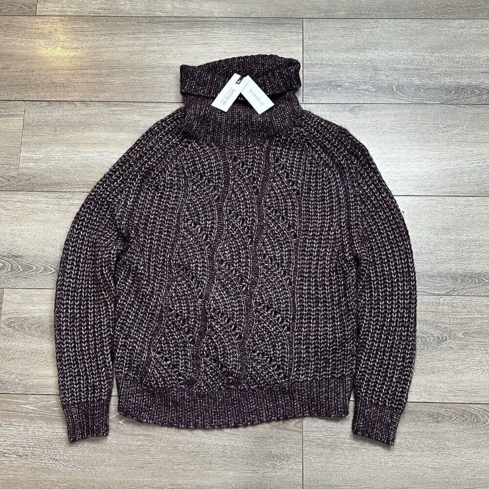 Dynamite Womens Long Sleeves Turtleneck Stitch Sweater Purple Cotton Size Small